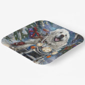 Grote Pyreneeën Hond Rijden Motorfiets Kerstmis Papieren Bordje (Gebogen)