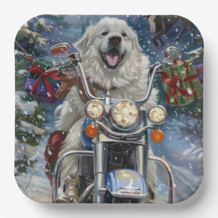 Grote Pyreneeën Hond Rijden Motorfiets Kerstmis Papieren Bordje