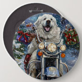 Grote Pyreneeën Hond Rijden Motorfiets Kerstmis Ronde Button 6,0 Cm (Voorkant /achterkant)
