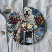 Grote Pyreneeën Hond Rijden Motorfiets Kerstmis Ronde Button 6,0 Cm (In situ)