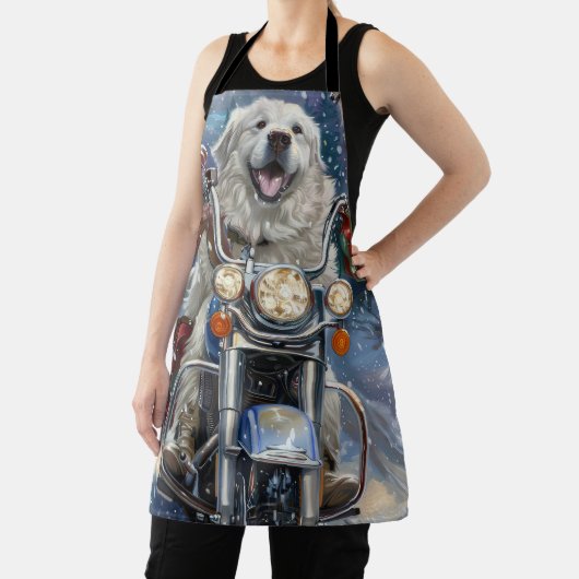 Grote Pyreneeën Hond Rijden Motorfiets Kerstmis Schort (Insitu)