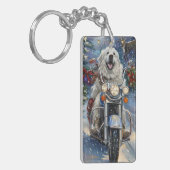 Grote Pyreneeën Hond Rijden Motorfiets Kerstmis Sleutelhanger (Voorkant Links)