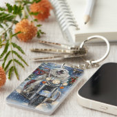 Grote Pyreneeën Hond Rijden Motorfiets Kerstmis Sleutelhanger (Voorkant Rechts)