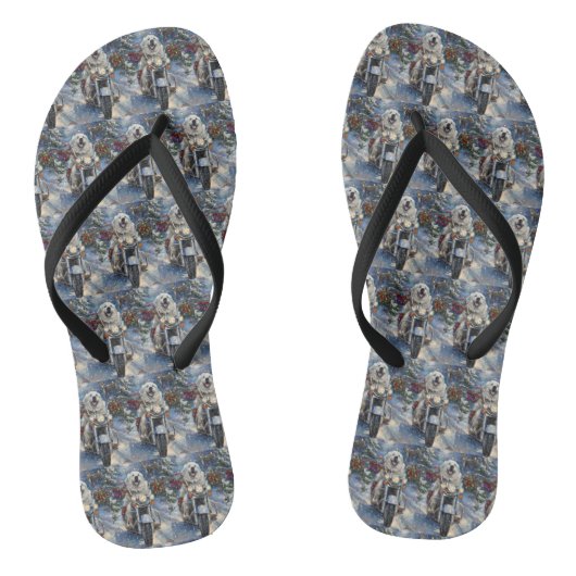 Grote Pyreneeën Hond Rijden Motorfiets Kerstmis Teenslippers (Voetbed)