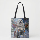 Grote Pyreneeën Hond Rijden Motorfiets Kerstmis Tote Bag (Voorkant)