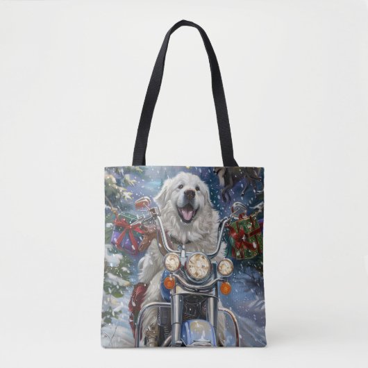 Grote Pyreneeën Hond Rijden Motorfiets Kerstmis Tote Bag (Voorkant)