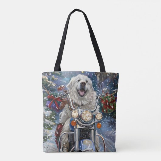 Grote Pyreneeën Hond Rijden Motorfiets Kerstmis Tote Bag (Achterkant)