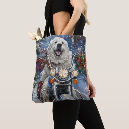 Grote Pyreneeën Hond Rijden Motorfiets Kerstmis Tote Bag (Dichtbij)