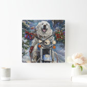 Grote Pyreneeën Hond Rijden Motorfiets Kerstmis Vierkante Klok (Huis)