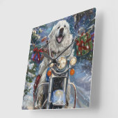 Grote Pyreneeën Hond Rijden Motorfiets Kerstmis Vierkante Klok (Hoek)
