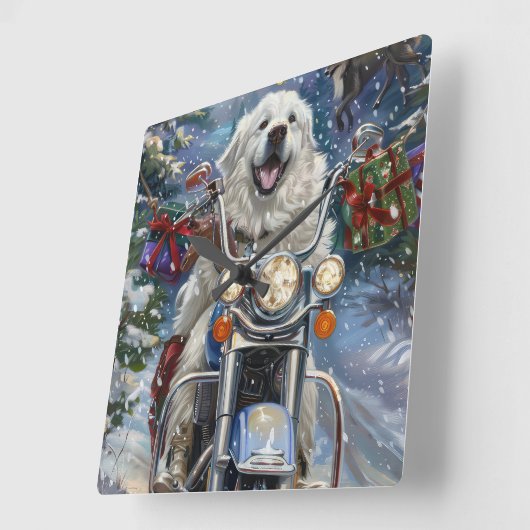 Grote Pyreneeën Hond Rijden Motorfiets Kerstmis Vierkante Klok (Hoek)