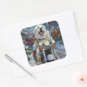 Grote Pyreneeën Hond Rijden Motorfiets Kerstmis Vierkante Sticker (Envelop)