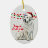 Grote Pyreneeën Hond Santa Hat Holiday Beads Keramisch Ornament (Achterkant)