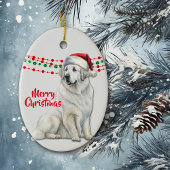 Grote Pyreneeën Hond Santa Hat Holiday Beads Keramisch Ornament