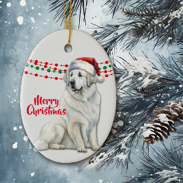Grote Pyreneeën Hond Santa Hat Holiday Beads Keramisch Ornament