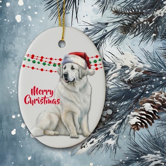 Grote Pyreneeën Hond Santa Hat Holiday Beads Keramisch Ornament