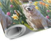 Grote Pyreneeën Hond Spring Bloemen Schilderen Cadeaupapier (Rol Hoek)