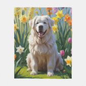Grote Pyreneeën Hond Spring Bloemen Schilderen Fleece Deken (Voorkant)
