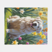 Grote Pyreneeën Hond Spring Bloemen Schilderen Fleece Deken (Voorkant (Horizontaal))