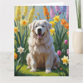 Grote Pyreneeën Hond Spring Bloemen Schilderen Kaart (Voorkant)