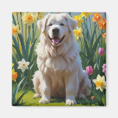 Grote Pyreneeën Hond Spring Bloemen Schilderen Magneet (Voorkant)