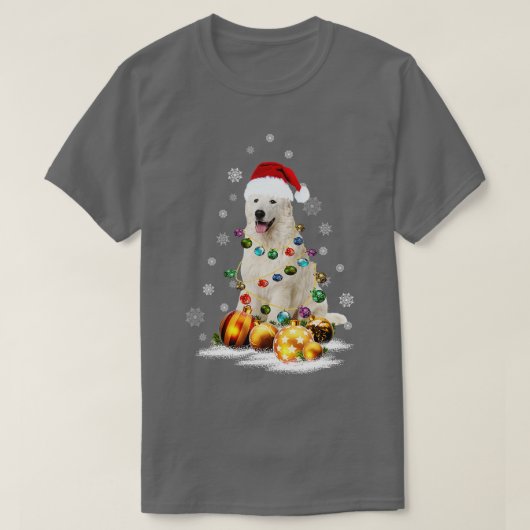 Grote Pyreneeën Hond verlicht kerstviering T-shirt (Design voorkant)