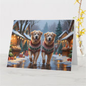 Grote Pyreneeën Honden Kerstmis Sneeuw Vakantie Kaart (Gele Bloem)