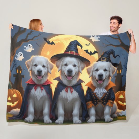Grote Pyreneeën Honden Pompoen Halloween Grappig Fleece Deken (In situ)