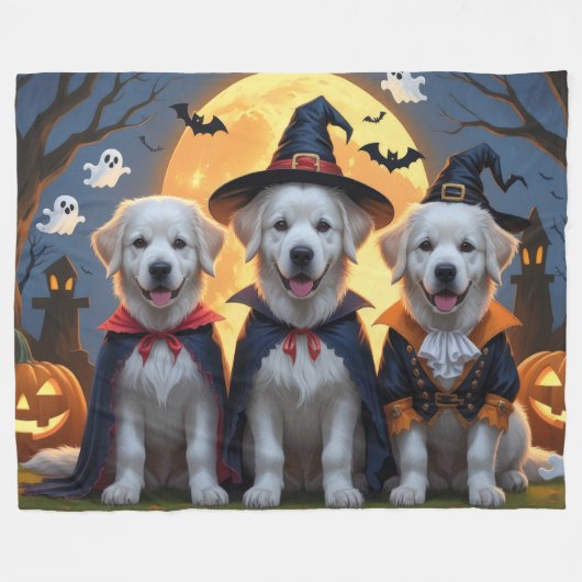 Grote Pyreneeën Honden Pompoen Halloween Grappig Fleece Deken (Voorkant (Horizontaal))
