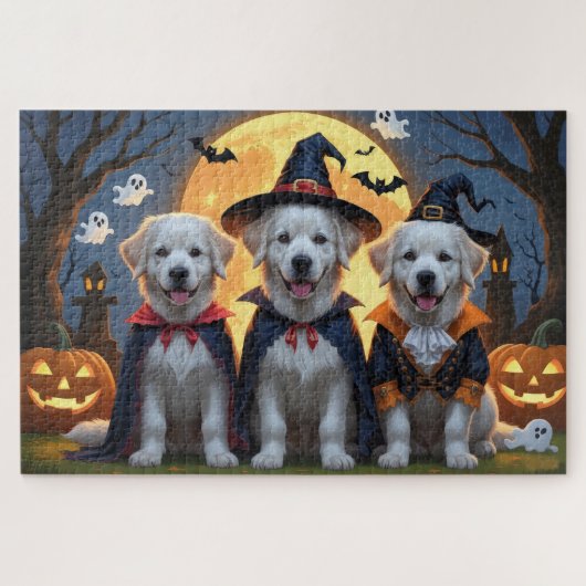Grote Pyreneeën Honden Pompoen Halloween Grappig Legpuzzel (Horizontaal)