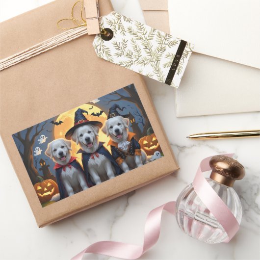 Grote Pyreneeën Honden Pompoen Halloween Grappig Rechthoekige Sticker (Geschenken)