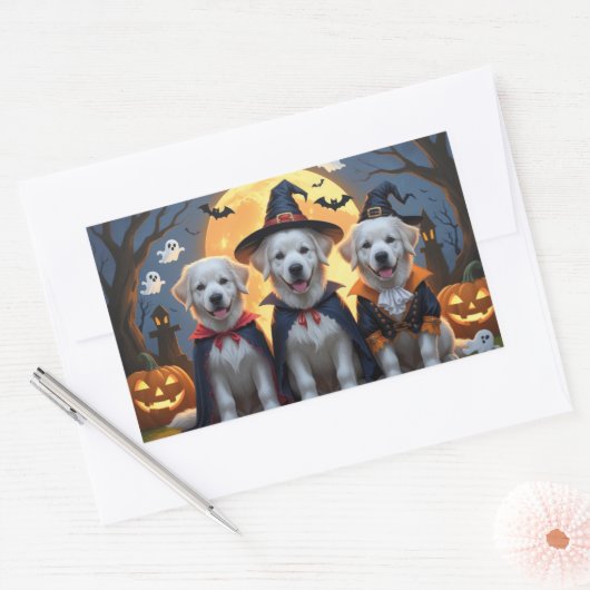Grote Pyreneeën Honden Pompoen Halloween Grappig Rechthoekige Sticker (Envelop)