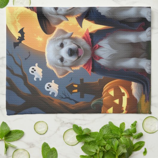 Grote Pyreneeën Honden Pompoen Halloween Grappig Theedoek (Gevouwen)