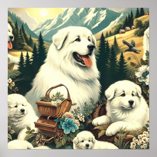Grote Pyreneeën Hondenillustratie Poster (Voorkant)