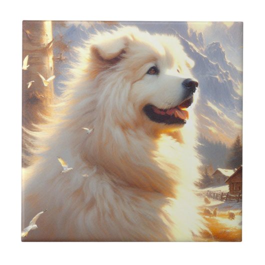 Grote Pyreneeën Hondenschilderij Tegeltje (Voorkant)