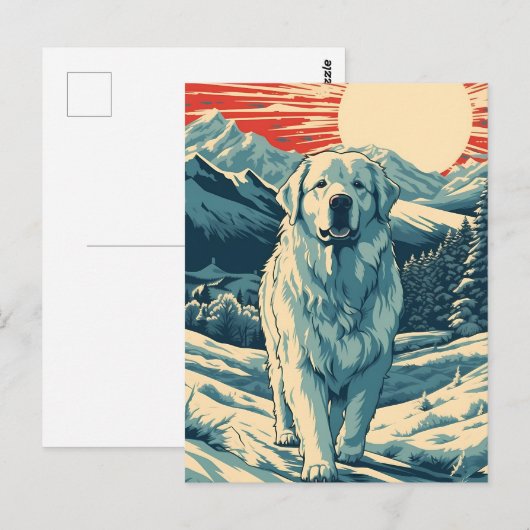 Grote-Pyreneeën in de besneeuwde bergen bij zonson Briefkaart (Voorkant / Achterkant)