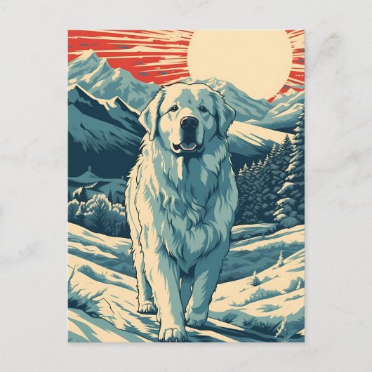 Grote-Pyreneeën in de besneeuwde bergen bij zonson Briefkaart (Voorkant)