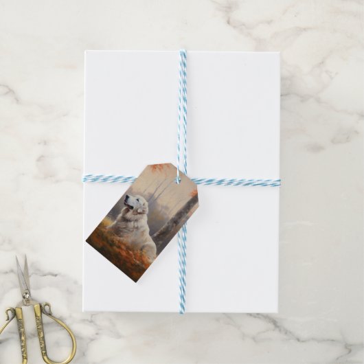 Grote Pyreneeën in de herfst laat Herfst inspirere Cadeaulabel (Met Touw)