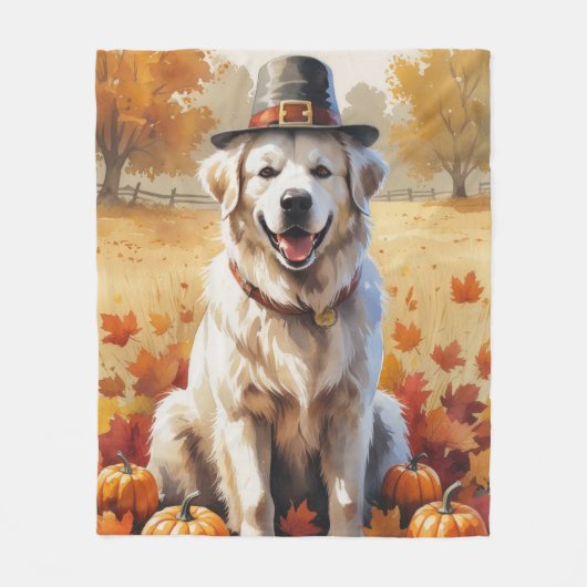Grote Pyreneeën in de herfst verlaten de Thanksgiv Fleece Deken (Voorkant)