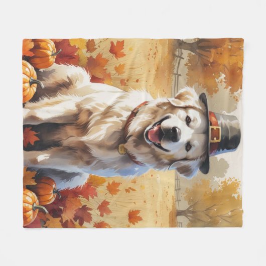 Grote Pyreneeën in de herfst verlaten de Thanksgiv Fleece Deken (Voorkant (Horizontaal))