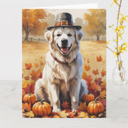 Grote Pyreneeën in de herfst verlaten de Thanksgiv Kaart (Gele Bloem)