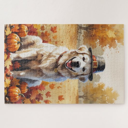 Grote Pyreneeën in de herfst verlaten de Thanksgiv Legpuzzel (Horizontaal)