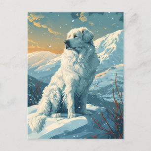 Grote pyreneeën in het besneeuwde bos tijdens zons briefkaart