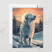 Grote pyreneeën in het besneeuwde bos tijdens zons briefkaart (Voorkant / Achterkant)