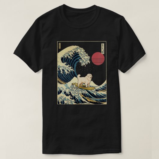 Grote Pyreneeën Japans Kanagawa Wave Funny Surf D T-shirt (Design voorkant)