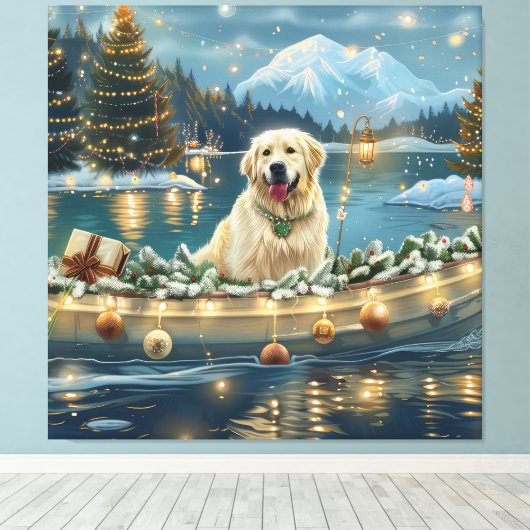 Grote Pyreneeën Kerst Feestelijke reis Canvas Afdruk (Insitu (Houten vloer))