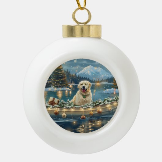 Grote Pyreneeën Kerst Feestelijke reis Keramische Bal Ornament (Voorkant)