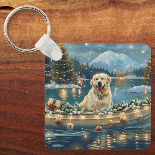 Grote Pyreneeën Kerst Feestelijke reis Sleutelhanger (Voorkant)