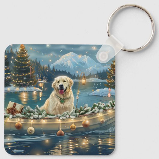 Grote Pyreneeën Kerst Feestelijke reis Sleutelhanger (Achterkant)