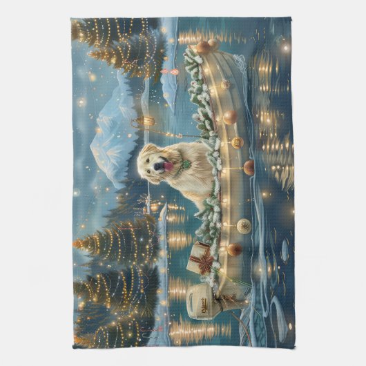 Grote Pyreneeën Kerst Feestelijke reis Theedoek (Verticaal)